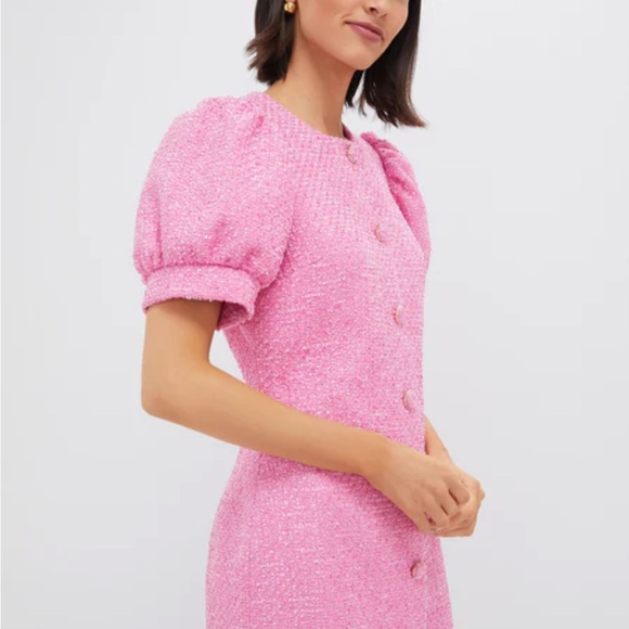 Tweed Pink Puff Sleeve Dress - Picture 3 of 4